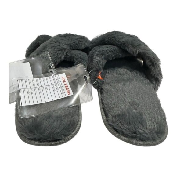 Joe Fresh Cozy Gray Faux Fur Slippers Size L (9-10) - Picture 4 of 6